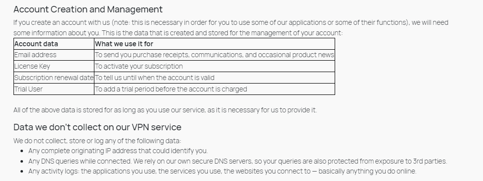 vpn privacy policy